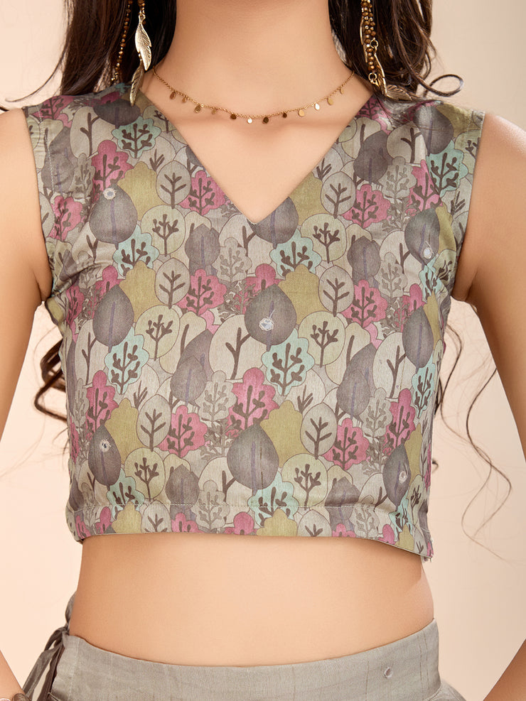 Kids Grey Silk blend Lehenga