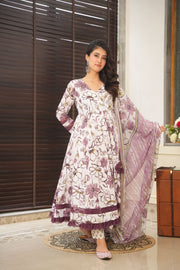 Floral purple cotton suit set