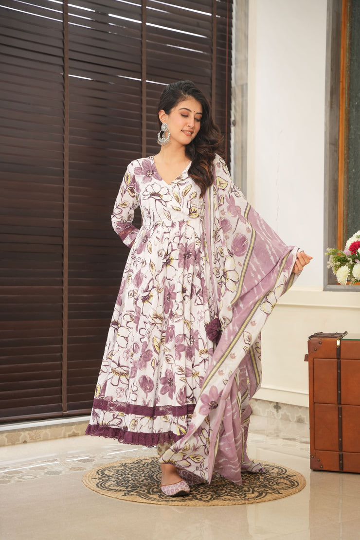 Floral purple cotton suit set