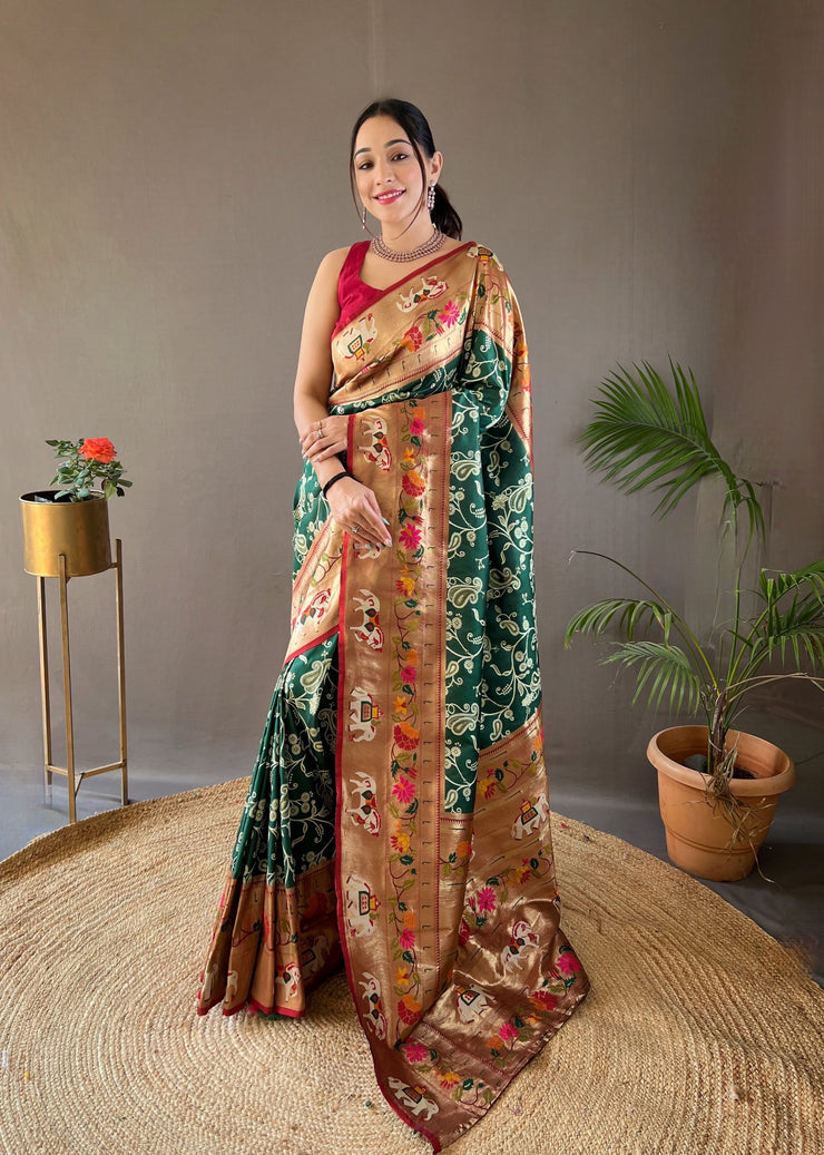 Paithani And Patola Fusion Saree With Meenakari Pallu