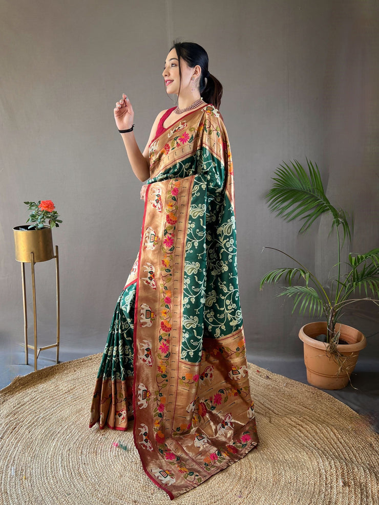 Paithani And Patola Fusion Saree With Meenakari Pallu