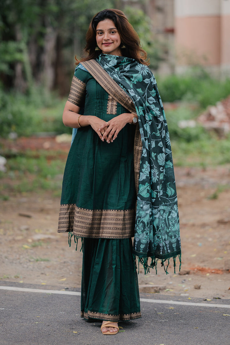 Dark Green Handloom Sharara Set