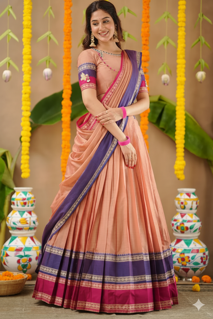 Malavika 2-In-1 Half Saree In Peach