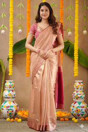 Sangavi 2-In-1 Tissue Zari Lehenga Set In Peach Gold