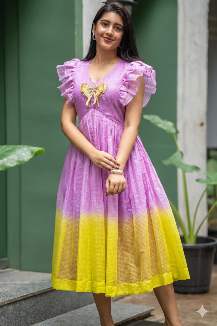 Patangiyu Lavender Kota Midi Dress