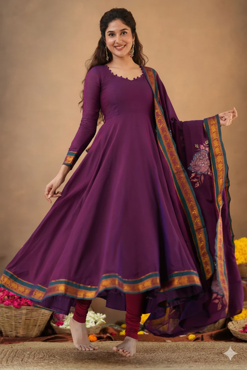 Lakshmi kalamkari Handloom Magenta Anarkali Dress