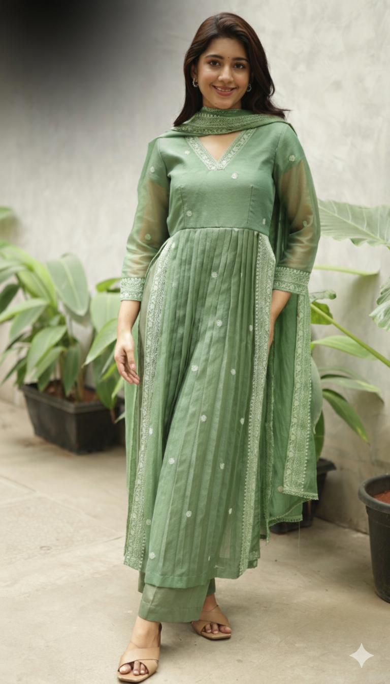 Ahana Sage Green kota 3 Pis Kurta Set