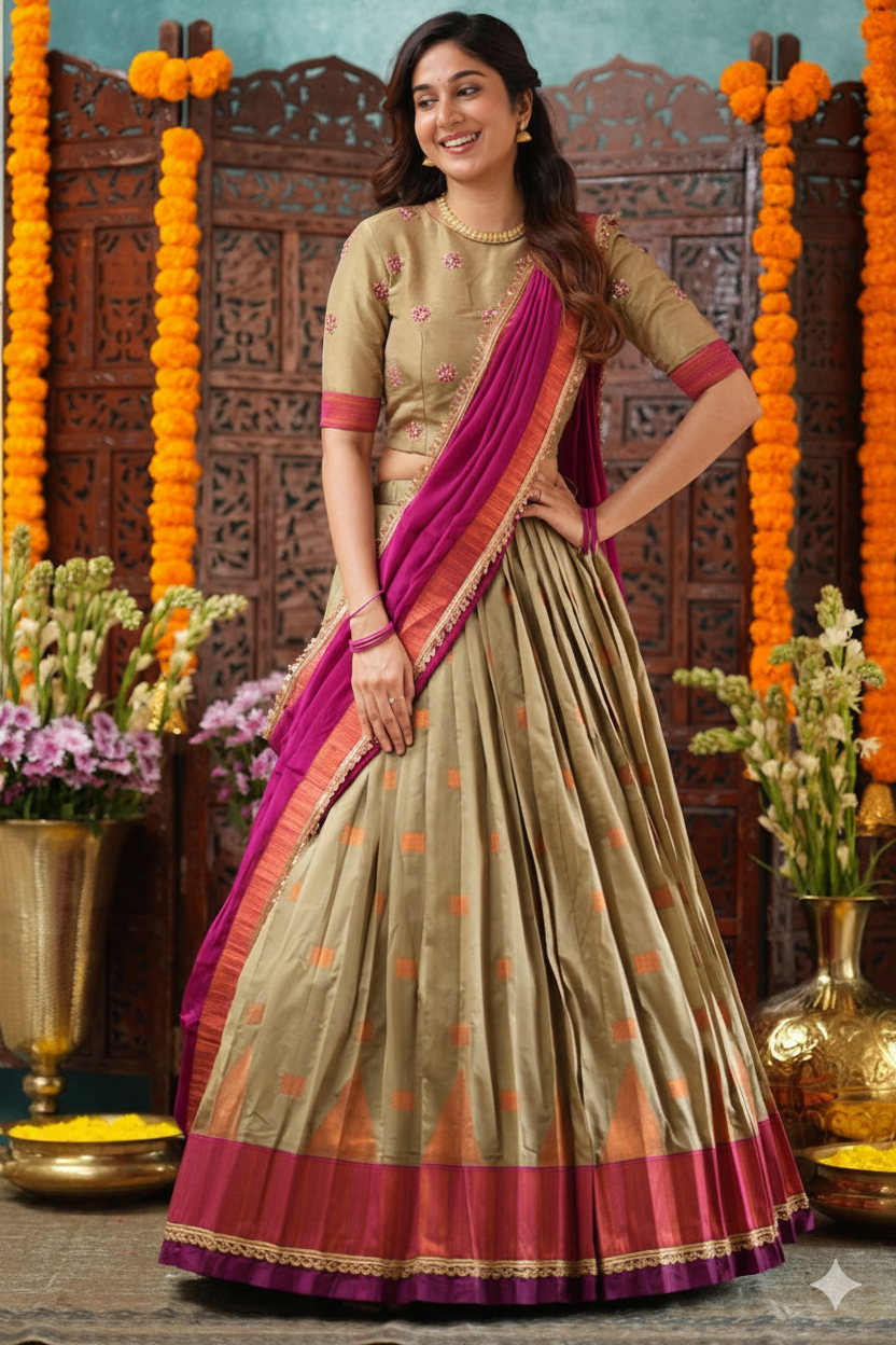 Copper Wine Natural Crep Lehenga Set
