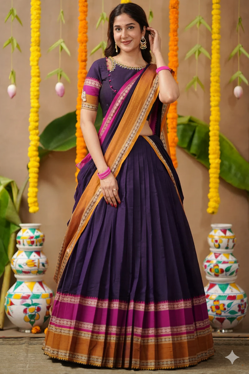 Kalyani 2-In-1 Half Saree In Navy Blue