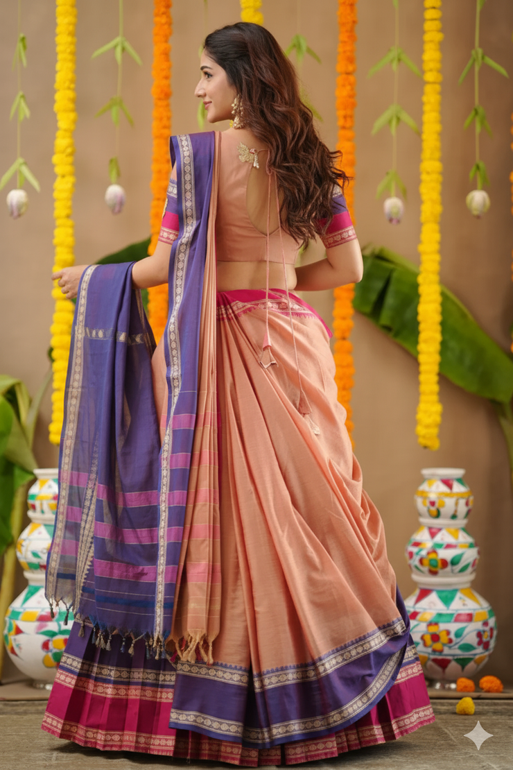 Malavika 2-In-1 Half Saree In Peach