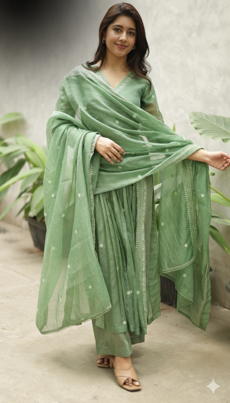 Ahana Sage Green kota 3 Pis Kurta Set
