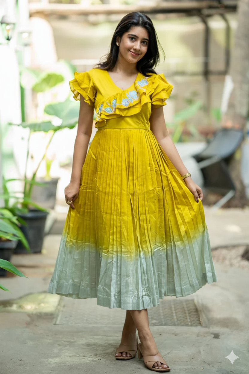 Pistacheoin Lime cotton Midi Dress