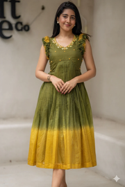 Teracotta Olive Green Kota Ruffle Midi Dress