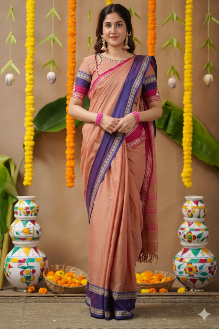 Malavika 2-In-1 Half Saree In Peach