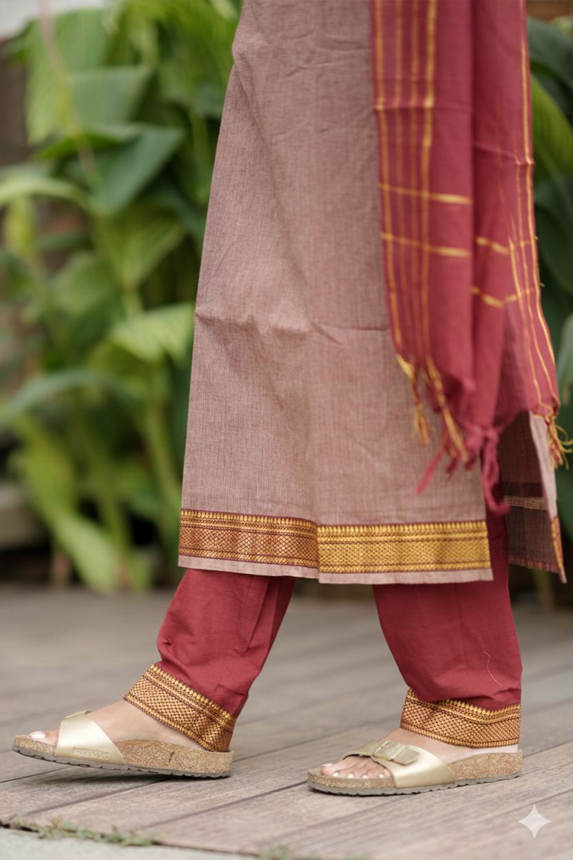 Vaishnavi Cotton Rust Suit Set