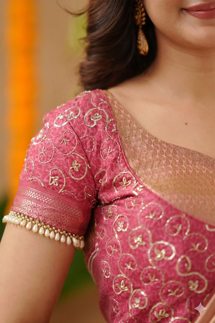 Sangavi 2-In-1 Tissue Zari Lehenga Set In Peach Gold