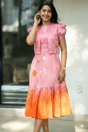 Daisy pink Chanderi jacket Midi Dress