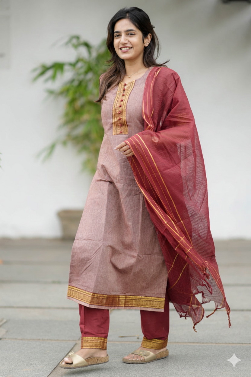 Vaishnavi Cotton Rust Suit Set