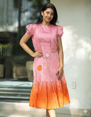 Daisy pink Chanderi jacket Midi Dress