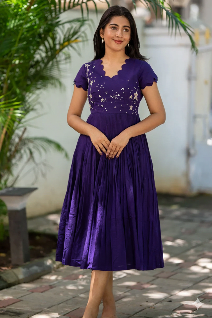 Galaxy Mul Cotton Midi(Dress) in Blue