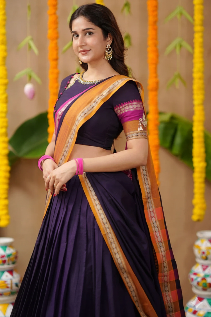Kalyani 2-In-1 Half Saree In Navy Blue