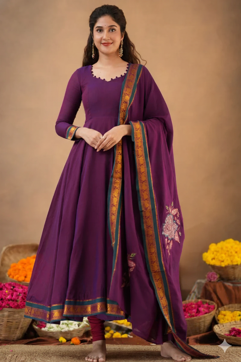 Lakshmi kalamkari Handloom Magenta Anarkali Dress