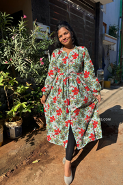 Green cotton flared dress