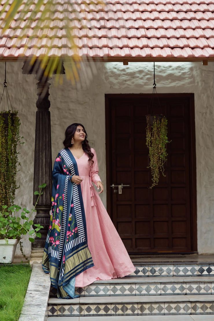 Angrakha style salmon pink Anarkali and suit set