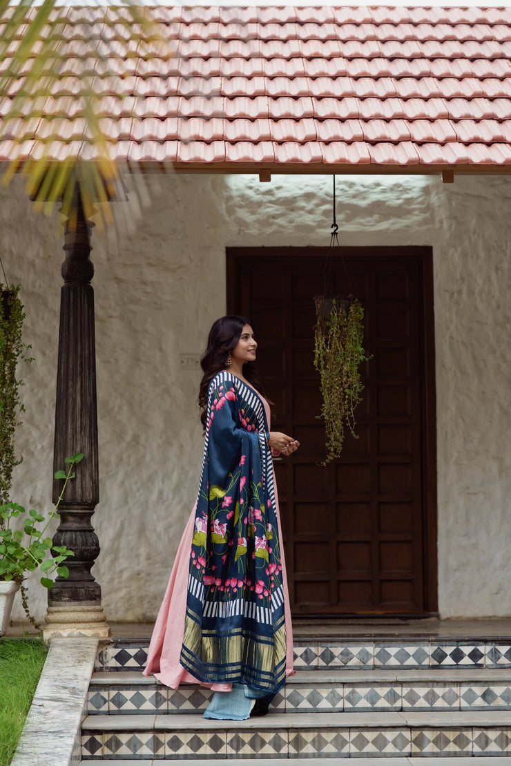 Angrakha style salmon pink Anarkali and suit set