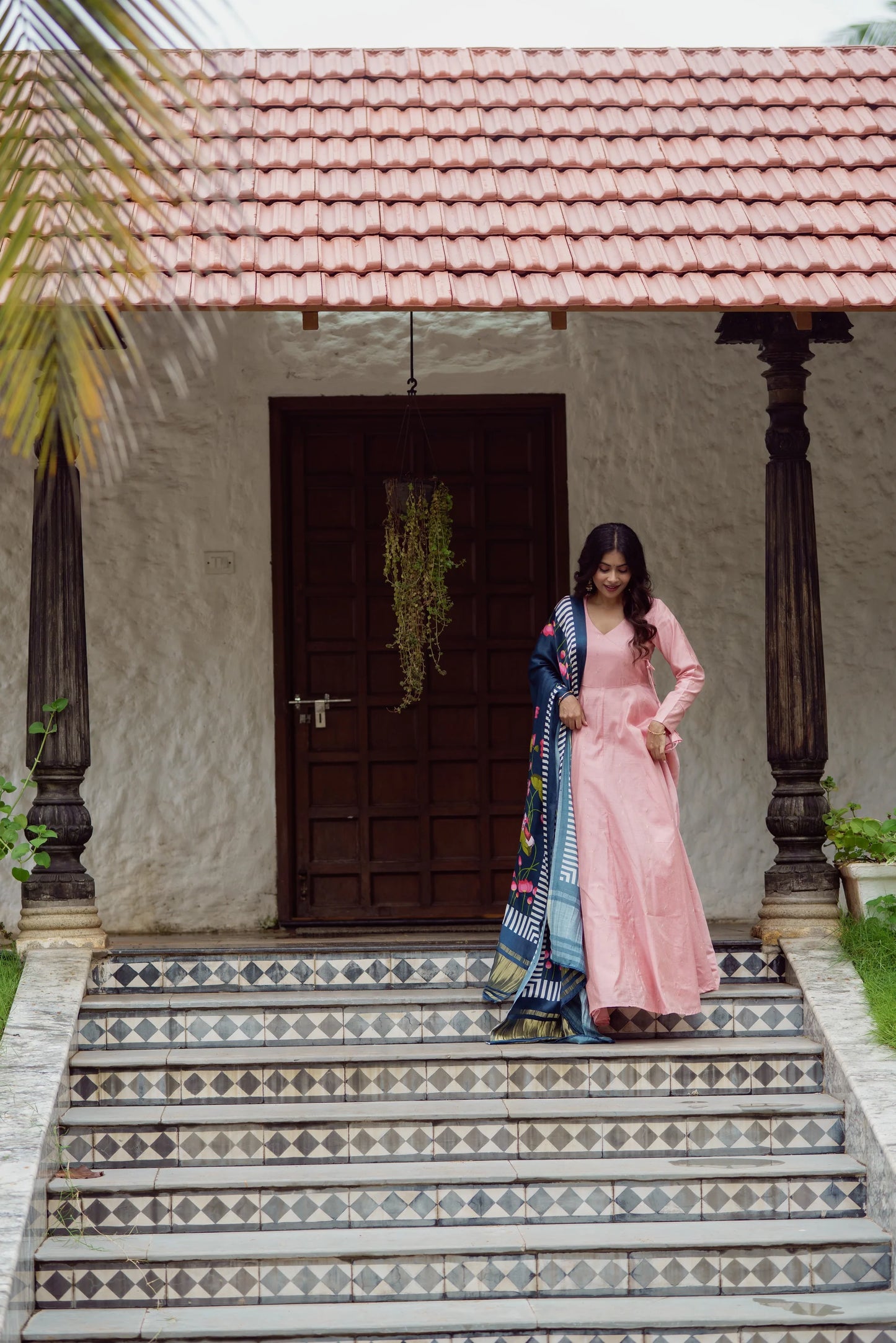 Angrakha style salmon pink Anarkali and suit set