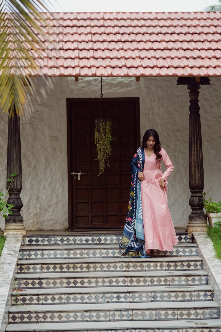 Angrakha style salmon pink Anarkali and suit set