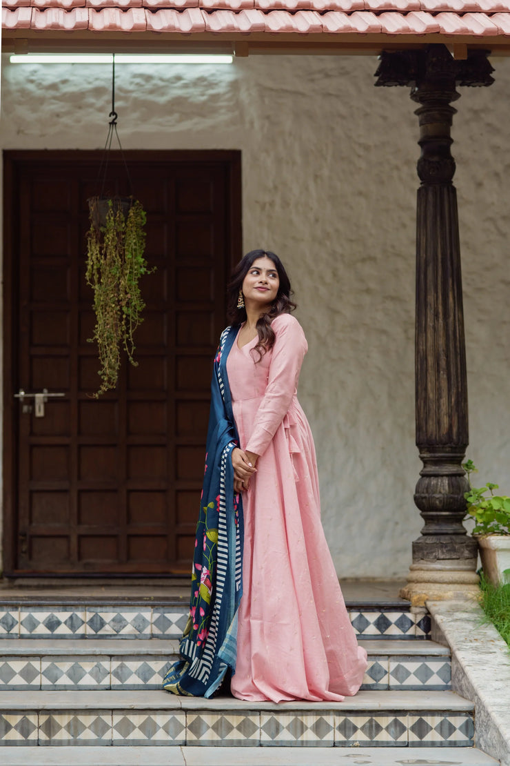 Angrakha style salmon pink Anarkali and suit set