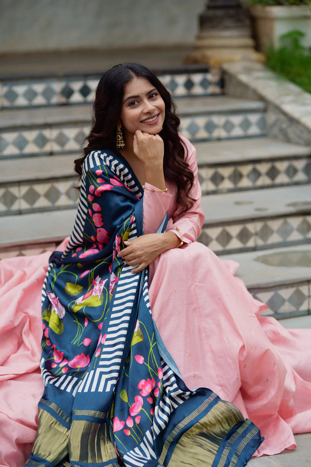 Angrakha style salmon pink Anarkali and suit set