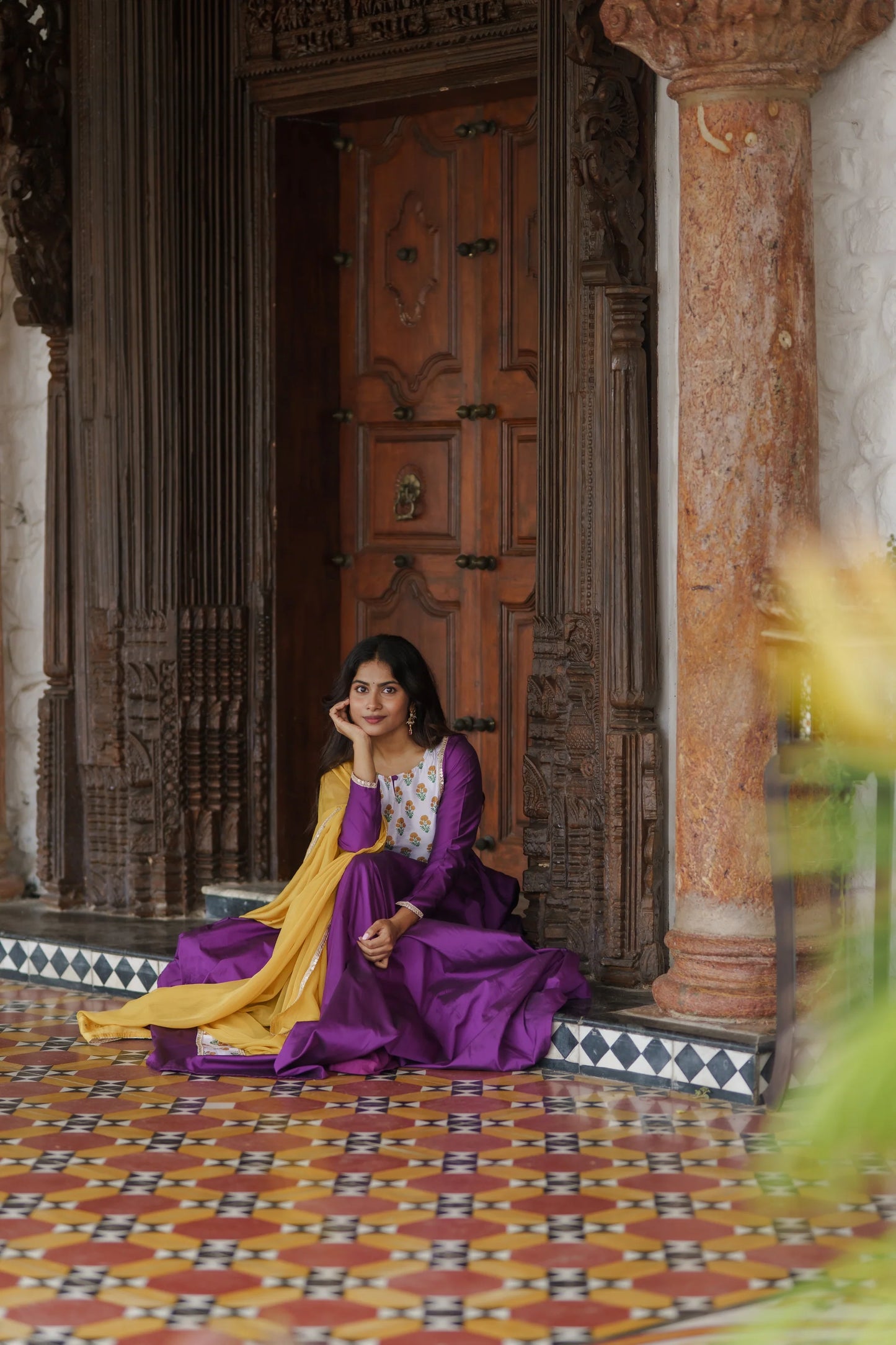 magenta-purple Anarkali Suit with Dupatta