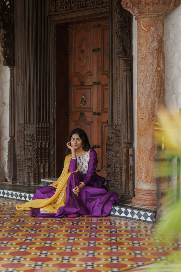 magenta-purple Anarkali Suit with Dupatta
