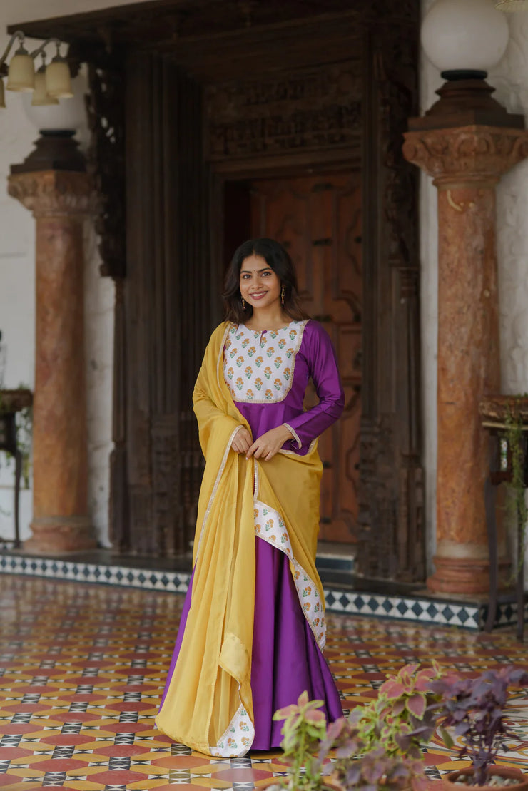 magenta-purple Anarkali Suit with Dupatta