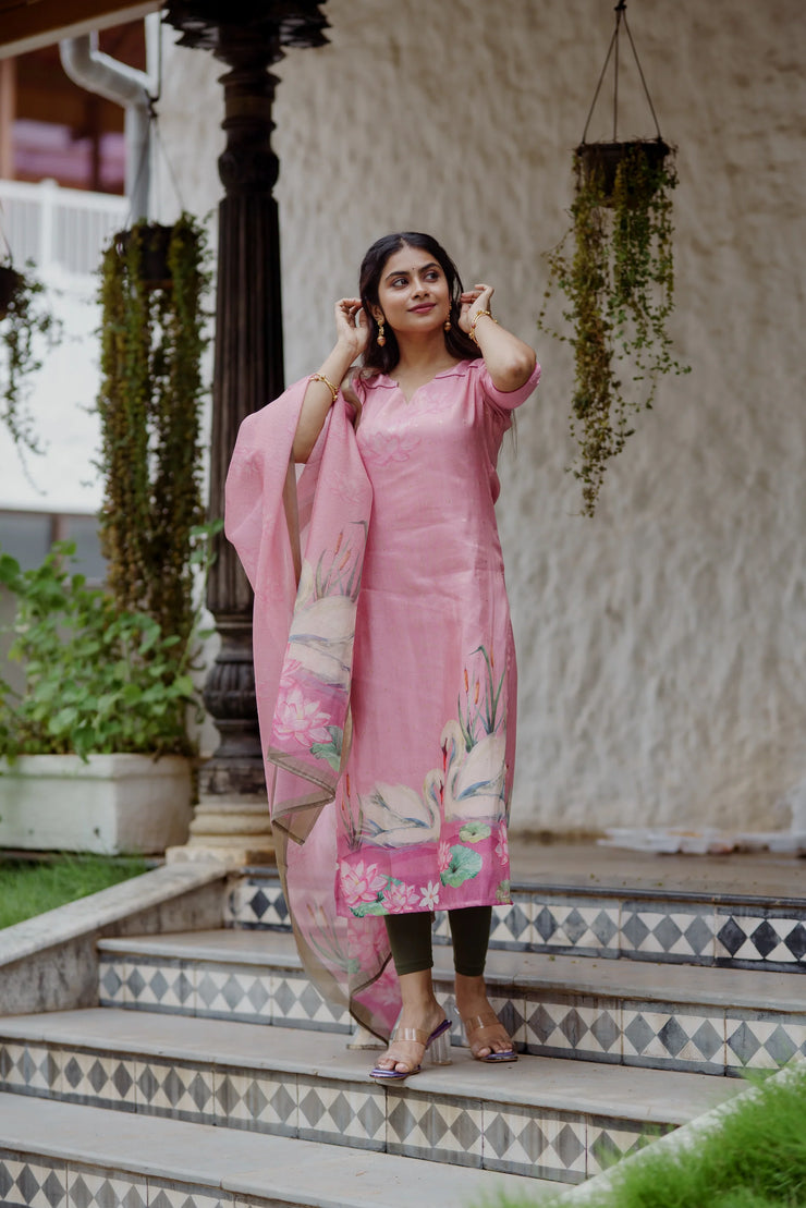 This beautiful pink kurta with  Kota dupatta
