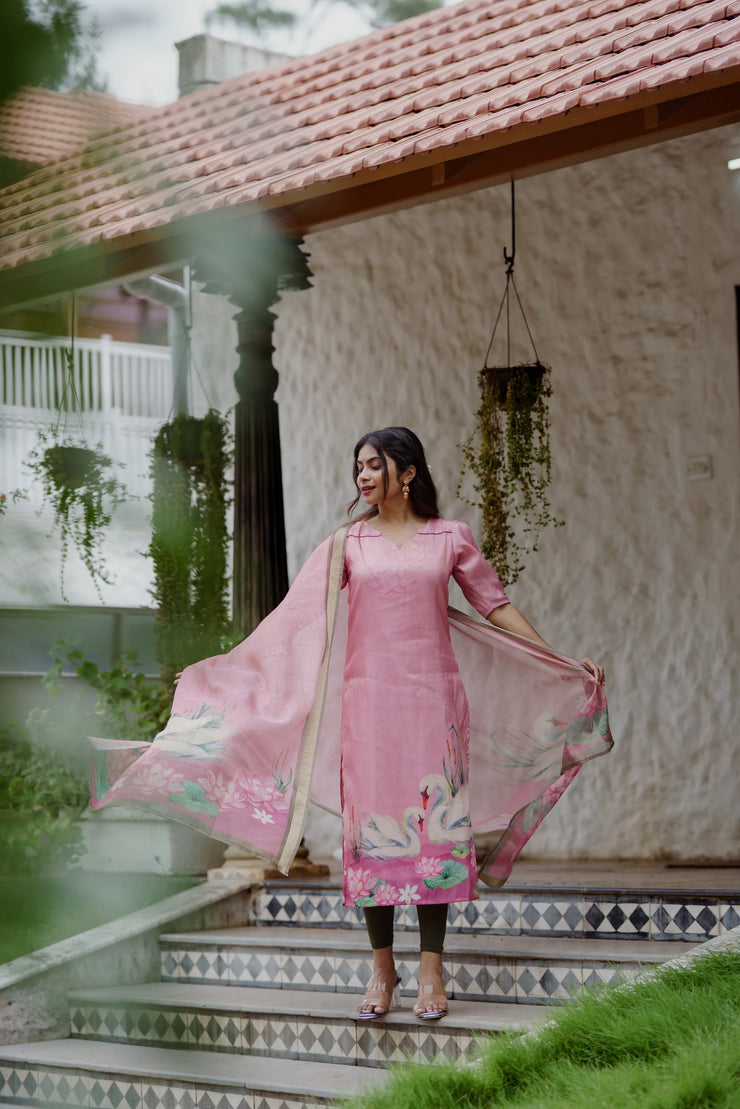 This beautiful pink kurta with  Kota dupatta