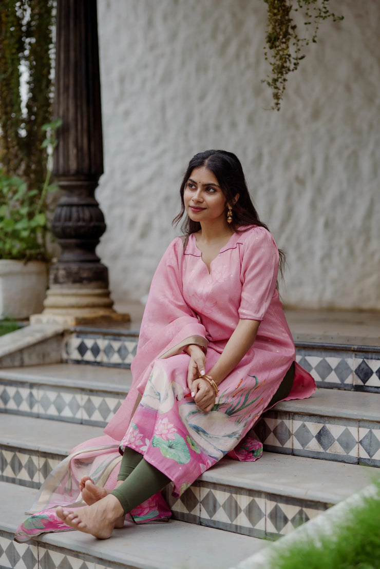 This beautiful pink kurta with  Kota dupatta