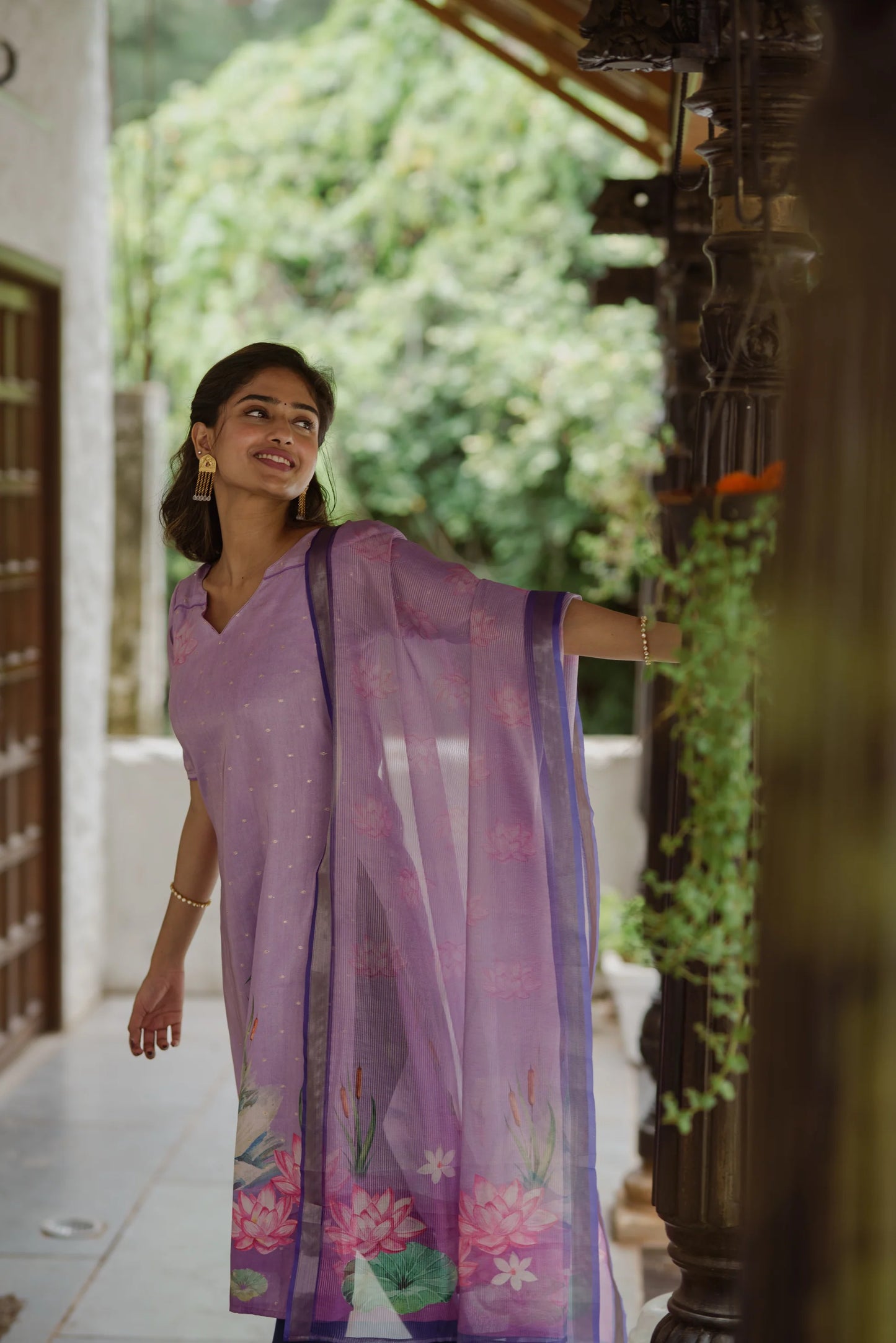 beautiful lavender kurta with Kota dupatta