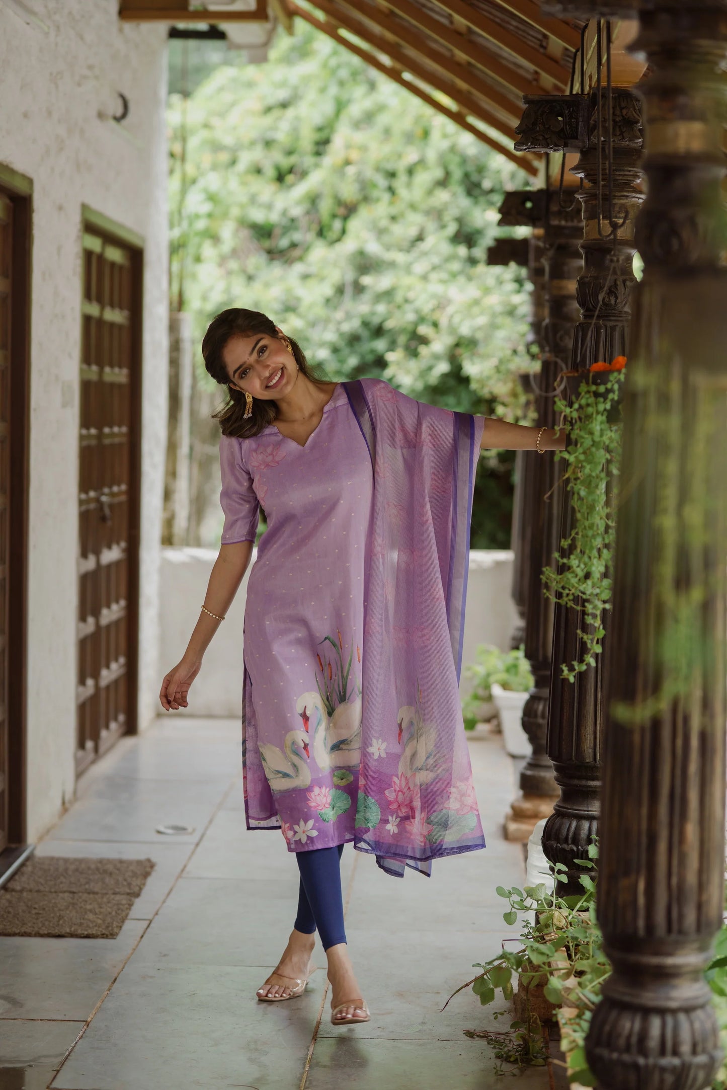 beautiful lavender kurta with Kota dupatta