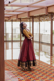 Traditional  Maroon and Mustard Anarkali Suit