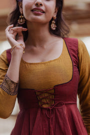Traditional  Maroon and Mustard Anarkali Suit