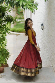 Traditional  Maroon and Mustard Anarkali Suit