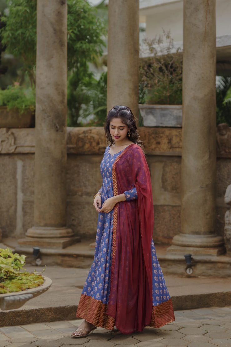 Traditional Red and Blue Anarkali suit