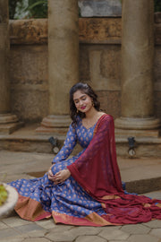 Traditional Red and Blue Anarkali suit