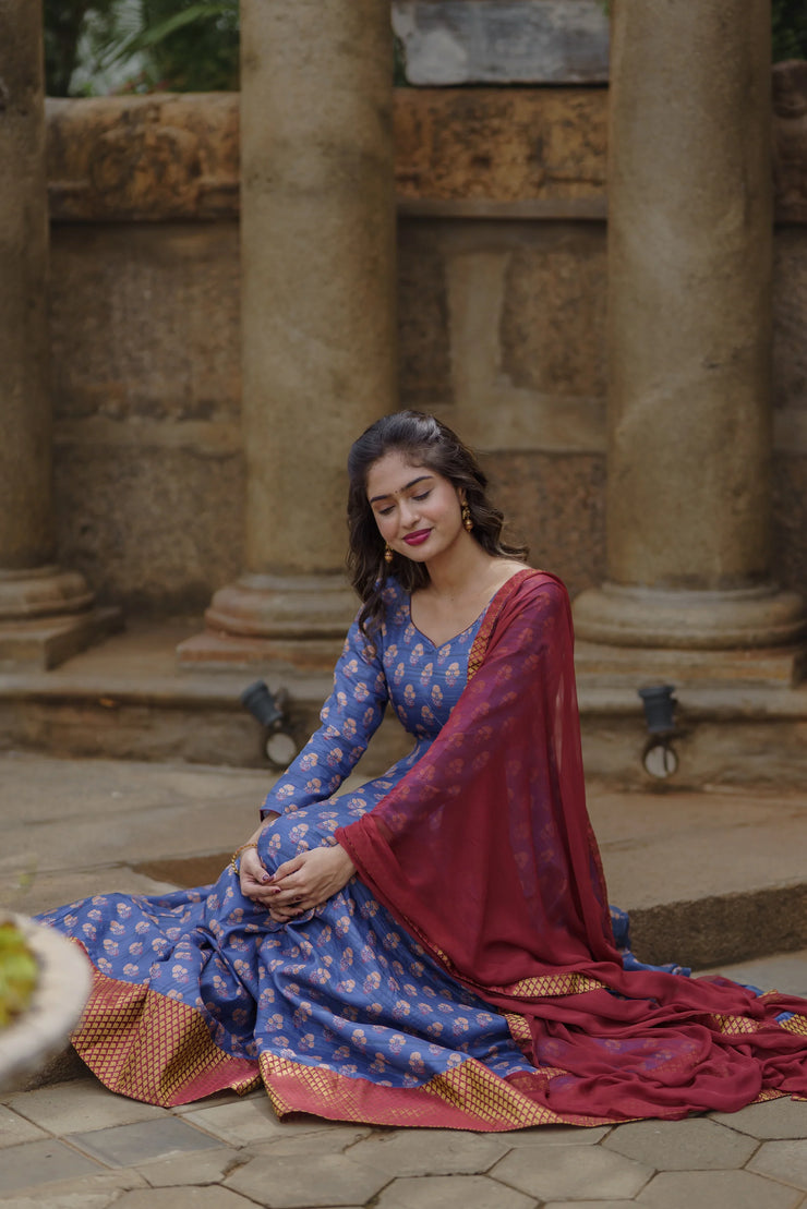 Traditional Red and Blue Anarkali suit