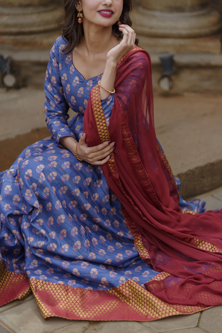 Traditional Red and Blue Anarkali suit