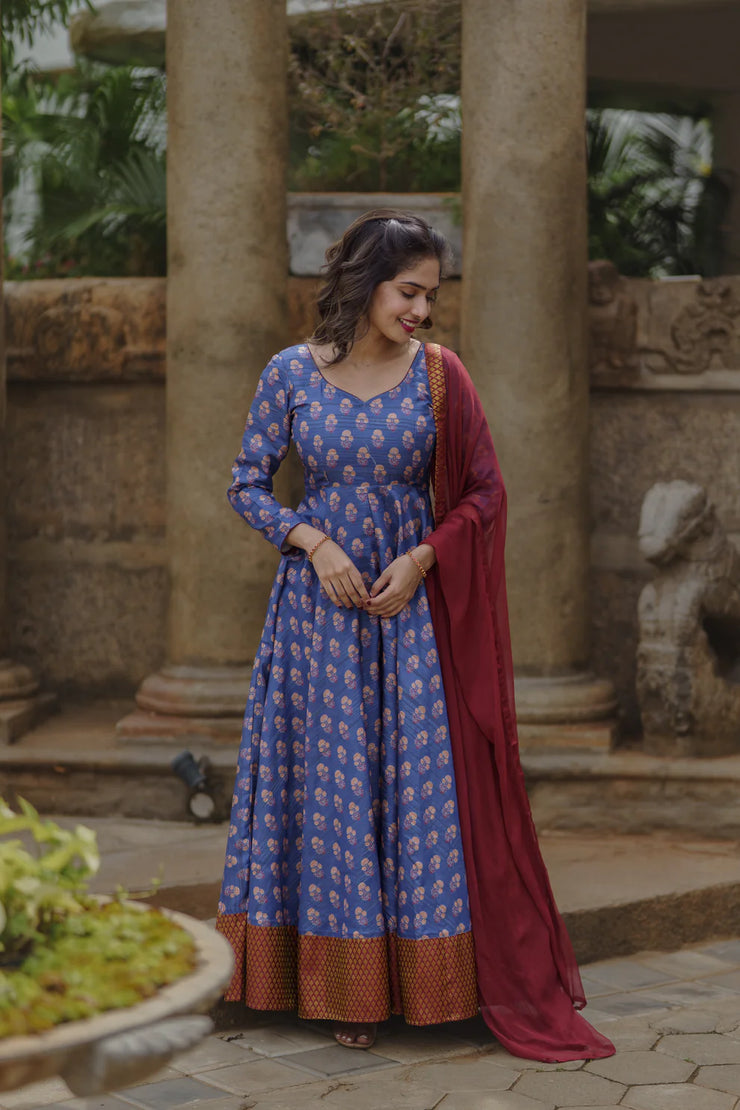 Traditional Red and Blue Anarkali suit