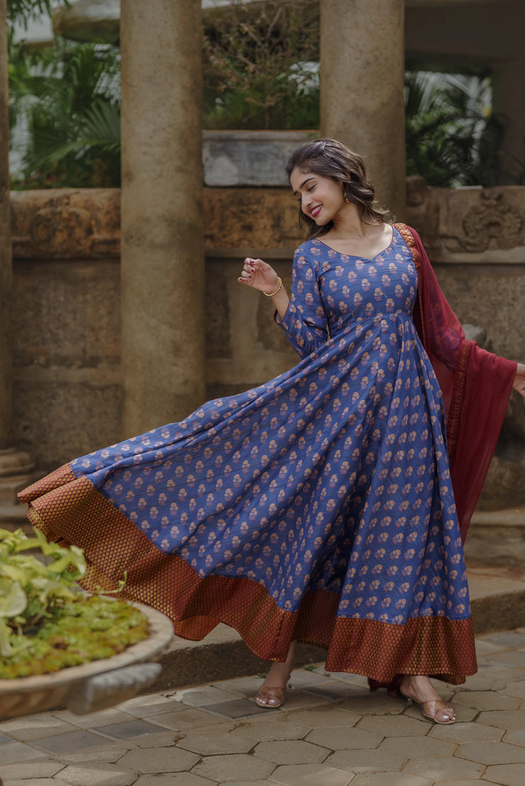 Traditional Red and Blue Anarkali suit